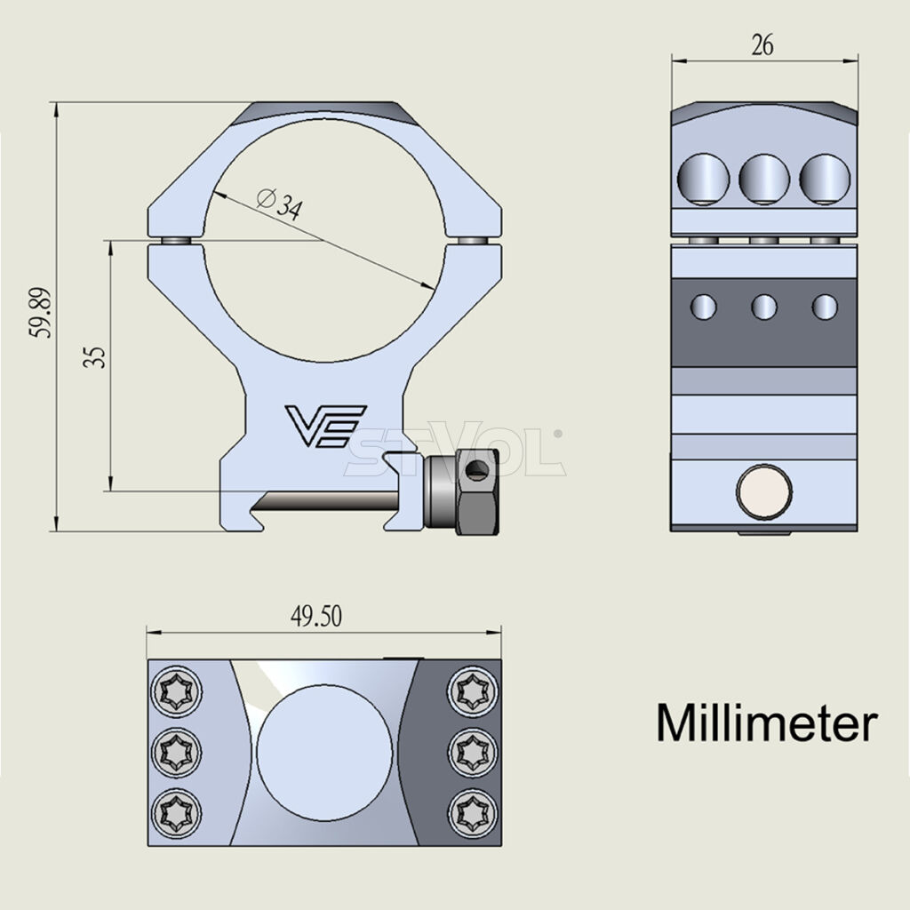 Кільця Vector Optics X-Accu 34 мм Weaver середні фото 2