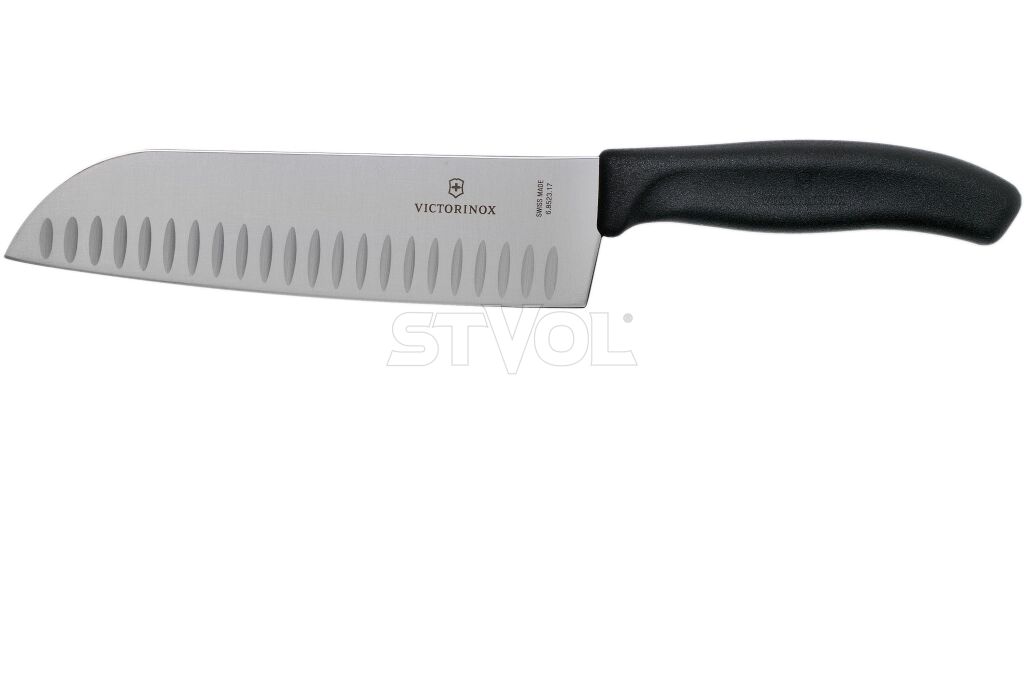 Ніж кухонний Victorinox SwissClassic Santoku Fluted, 17 см, чорний, подар. кор. фото