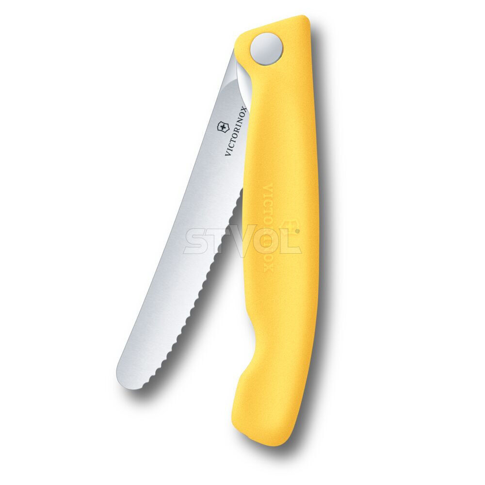 Ніж кухонний складний Victorinox SwissClassic 11 см, серрейтор, заокруглений, жовтий фото 2