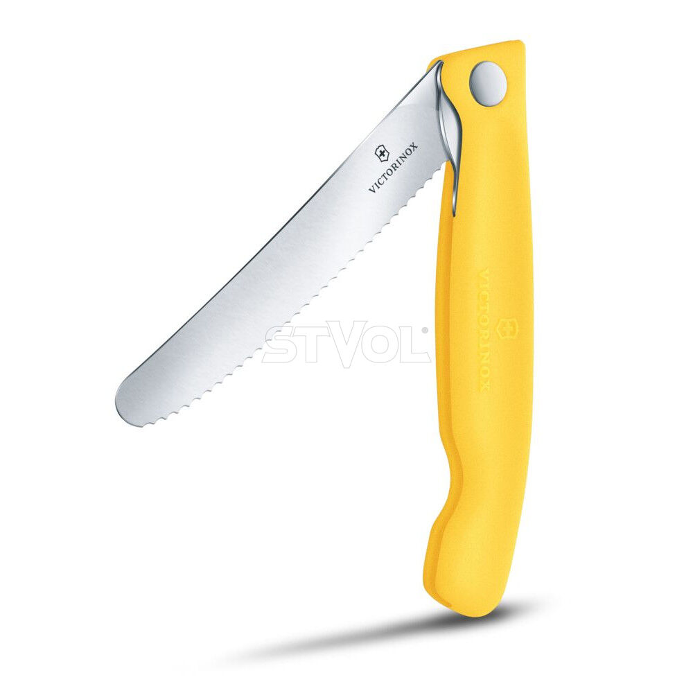 Ніж кухонний складний Victorinox SwissClassic 11 см, серрейтор, заокруглений, жовтий фото 4