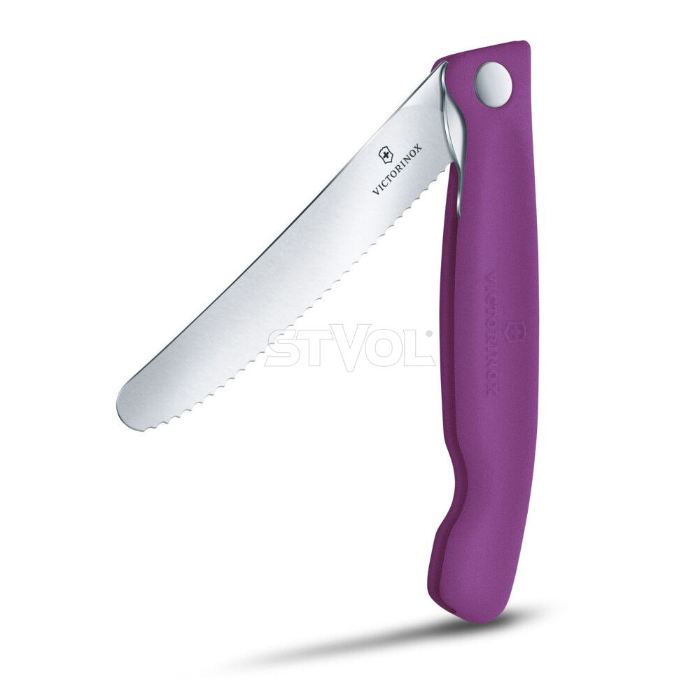 Ніж кухонний складний Victorinox SwissClassic 11 см, серрейтор, заокруглений, фіолетовий фото 4