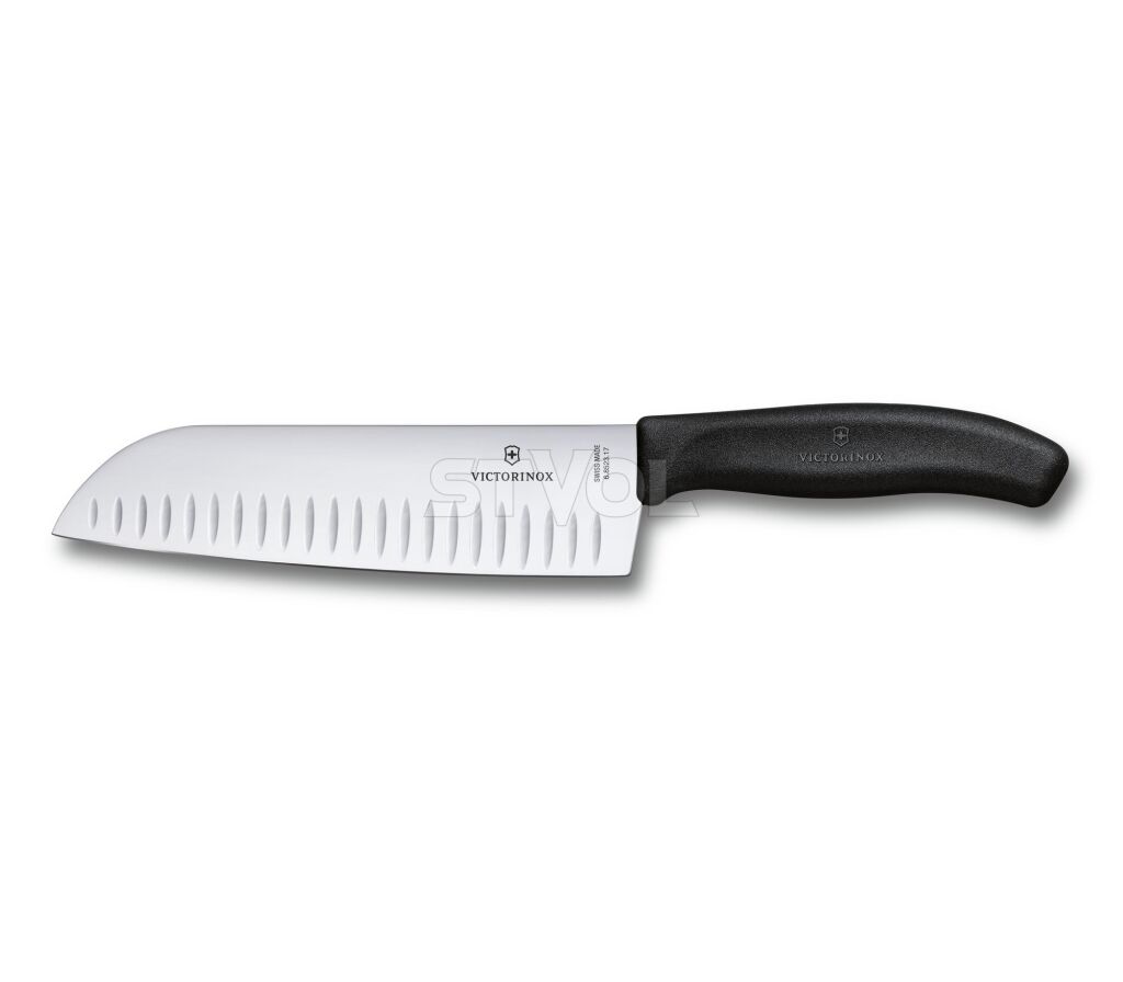 Ніж кухонний Victorinox SwissClassic Santoku Fluted, 17 см, чорний, подар. кор. фото 2