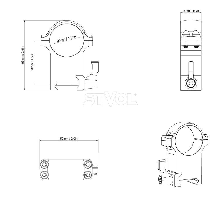 Кольца Vector Optics Стальные 30 мм Weaver быстросъёмные высокие Фото 2