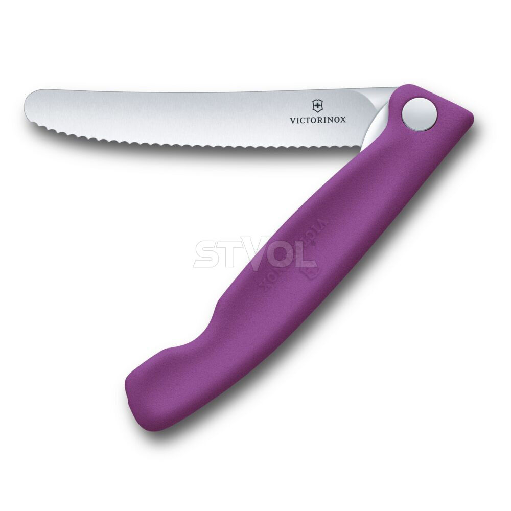 Ніж кухонний складний Victorinox SwissClassic 11 см, серрейтор, заокруглений, фіолетовий фото