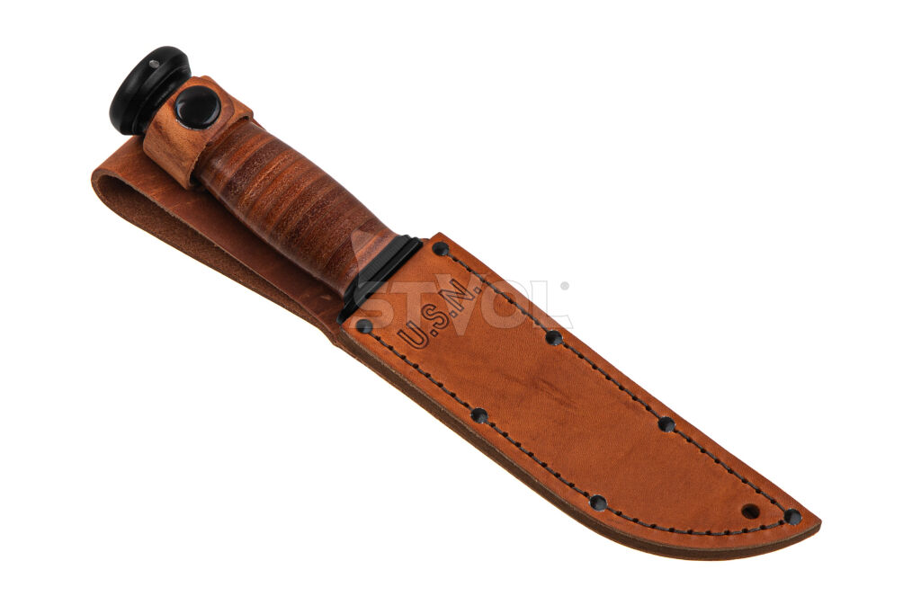 Нож Ka-Bar Mark I, черный, наборная кож. рукоять, кожаный чехол Фото 6