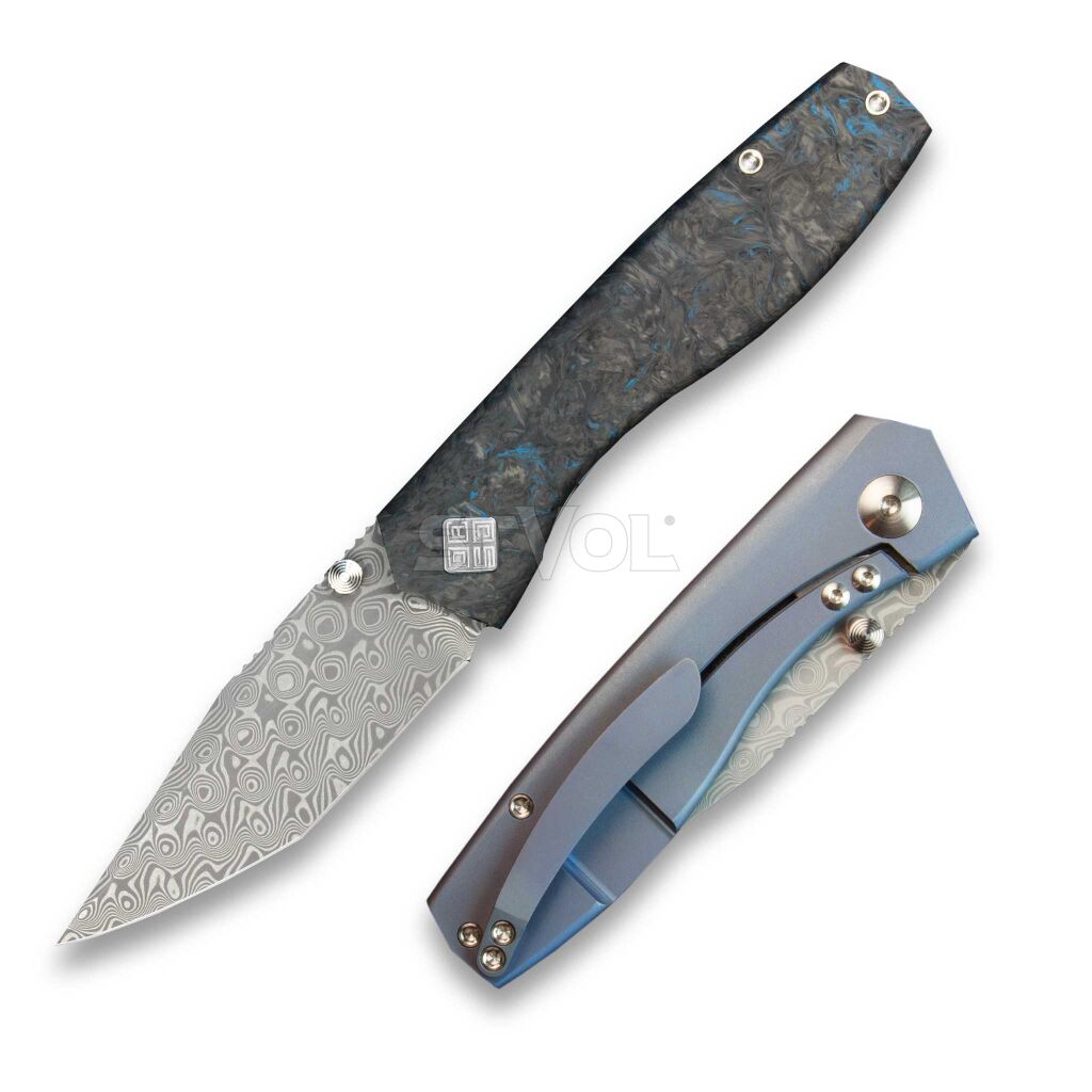 Нож Ocaso "Delos", Dark Matter Blue, Damascus