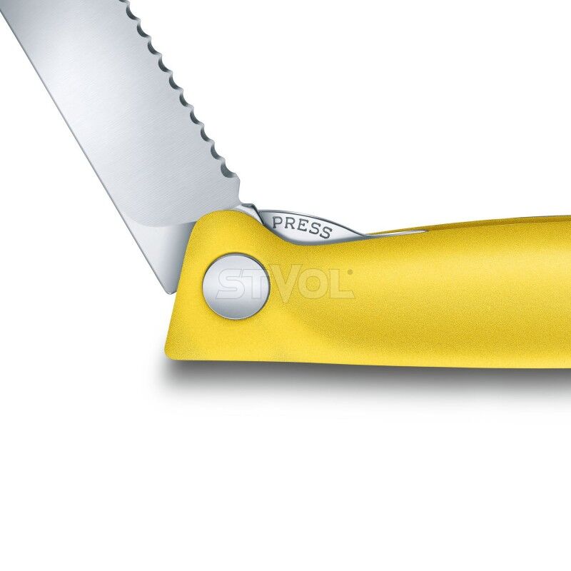 Ніж кухонний складний Victorinox SwissClassic 11 см, серр., заокруглений, жовтий, блістер фото 4