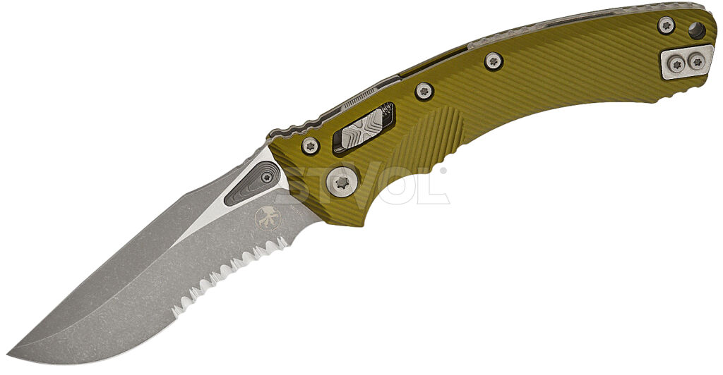 Ніж Microtech Amphibian Ram-Lok, клинок напівсер. Apoc Fluted,  руків'я G10 OD Green фото