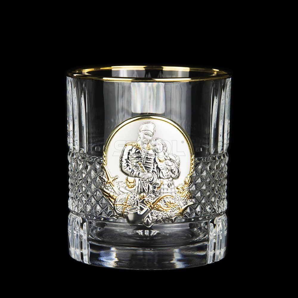 Набор для виски Boss Crystal "Казаки", 6 бокалов Brill Gold,  накладки золото Фото 8