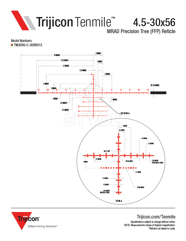 Прицел оптический TRIJICON Tenmile 4.5-30x56 (34 мм) Red/Green MRAD illum. Precision Tree FFP Фото 4