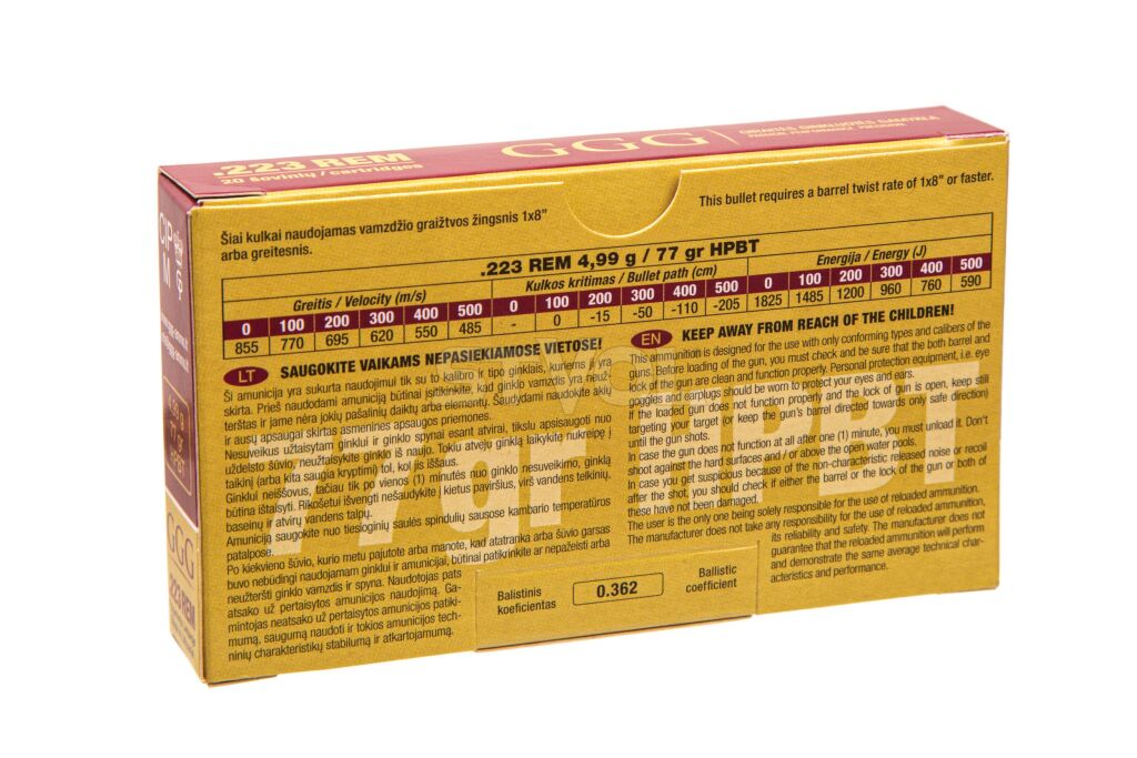Патрон нарезной GGG k.223 Rem HPBT NOSLER 77GR (4.99 г) Фото 2