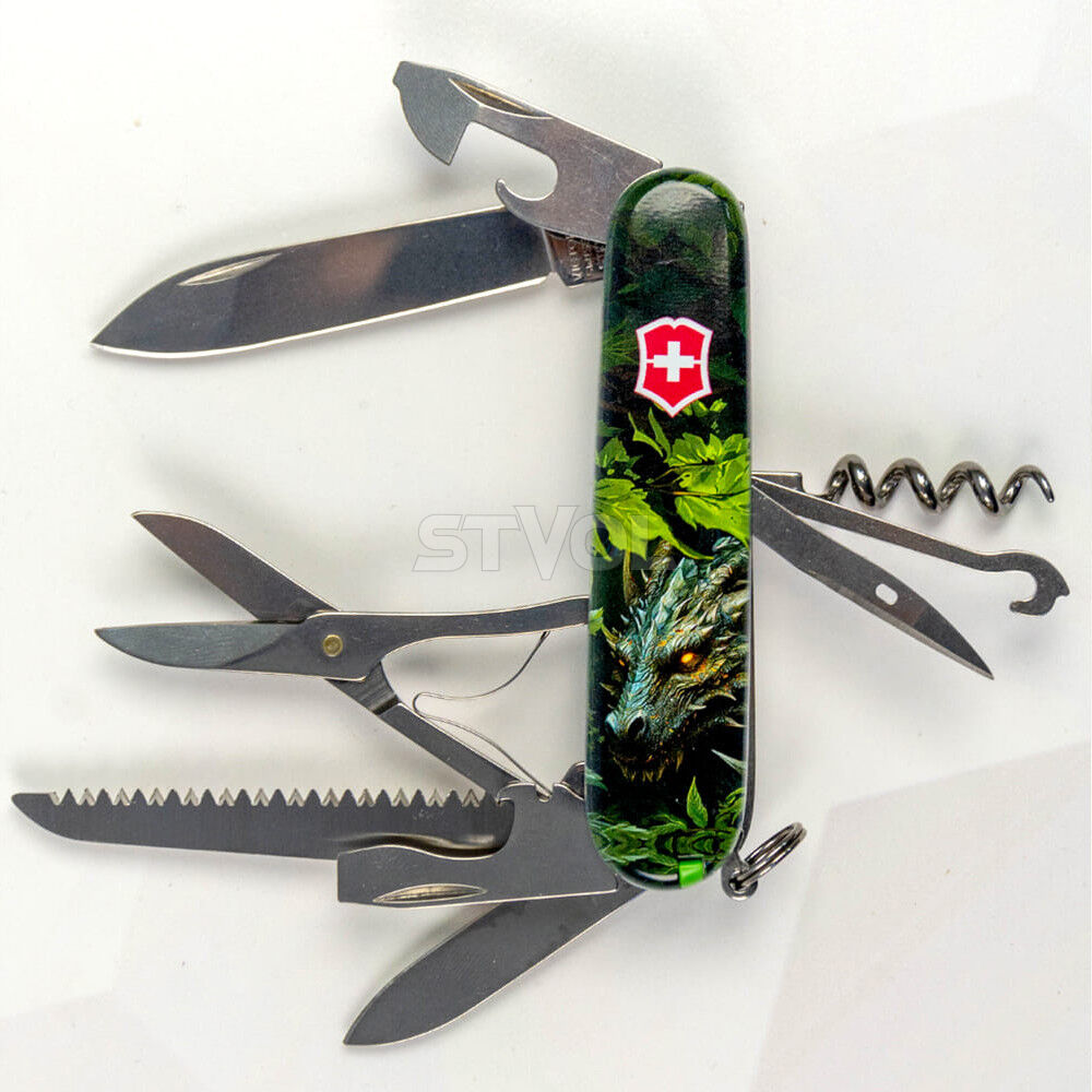 Нож Victorinox Swiss Army Huntsman Zodiac Зеленый деревянный дракон Фото 3