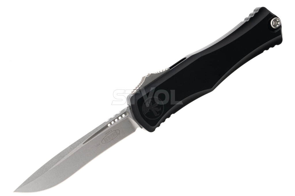 Ніж Microtech Hera II OTF, recurve stonewash, чорний фото