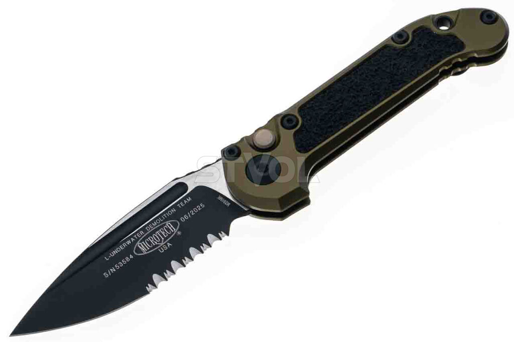 Ніж Microtech L.U.D.T S/E Gen III.,  чорний клинок, напівсеррейтор, руків'я  OD green фото