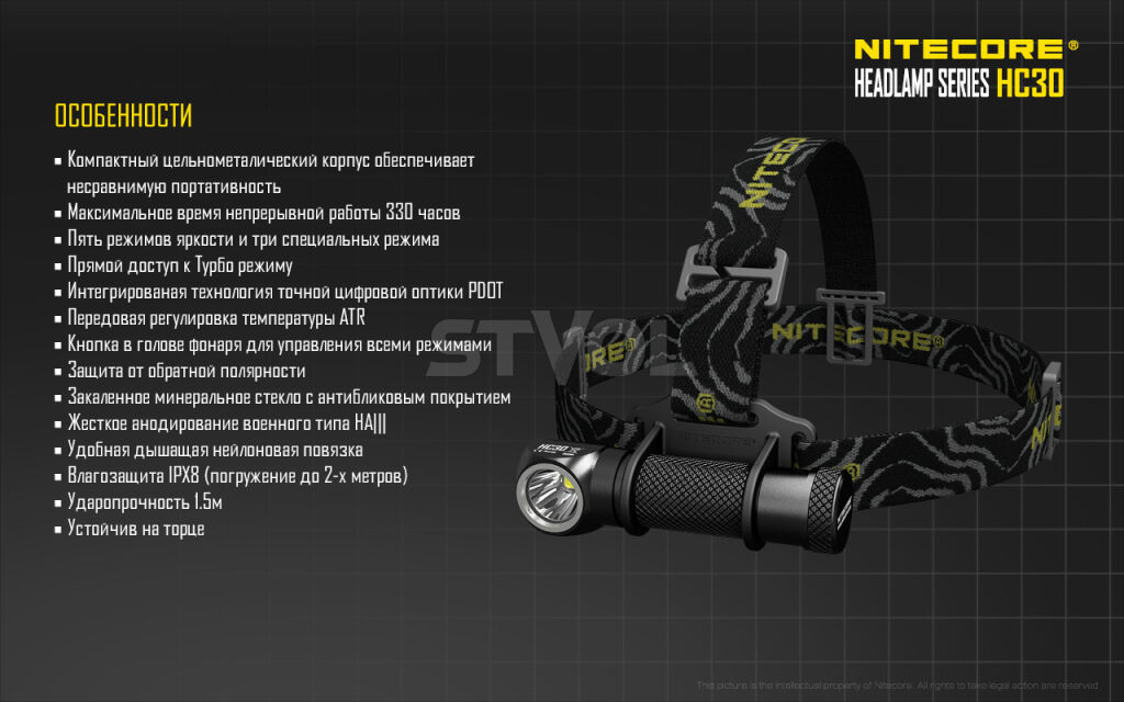 Ліхтар налобний Nitecore HC30w (тепле світло) фото 17