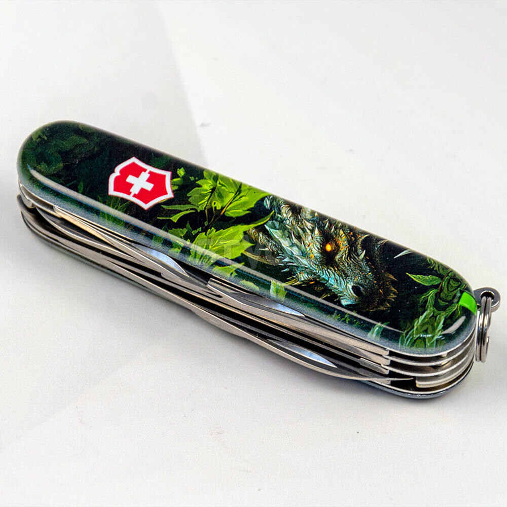 Нож Victorinox Swiss Army Huntsman Zodiac Зеленый деревянный дракон Фото 2