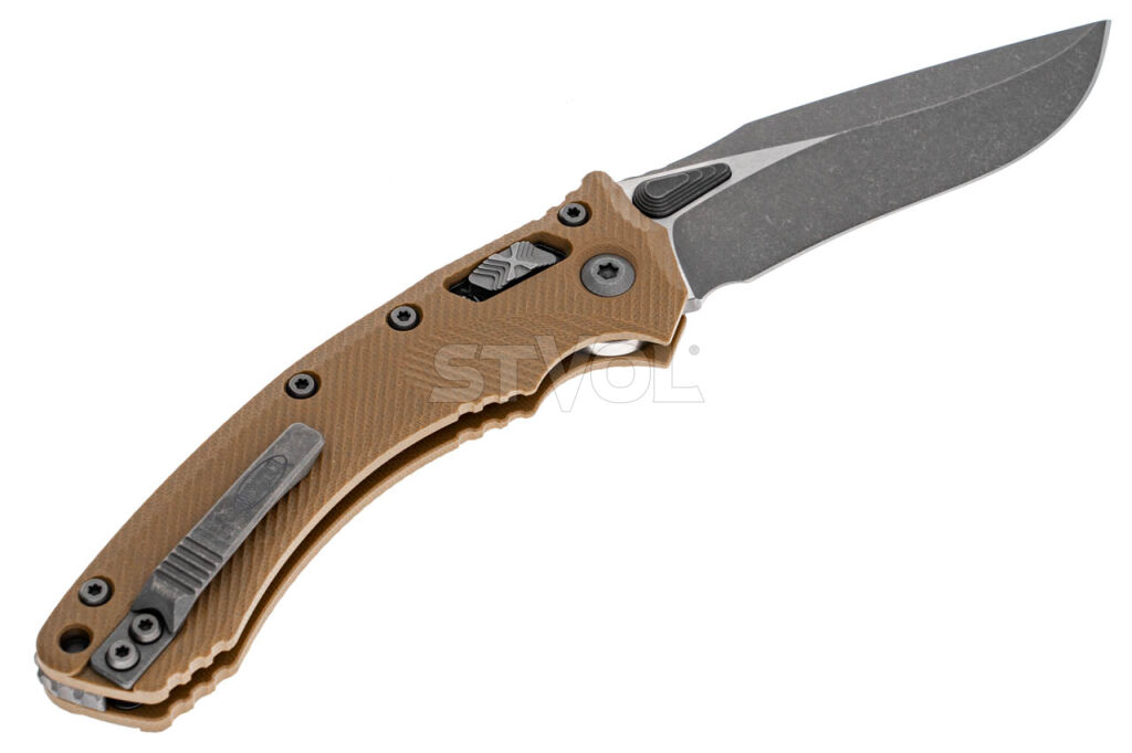 Ніж Microtech Amphibian Ram-Lok, клинок Apoc Fluted,  руків'я tan G10 фото 2